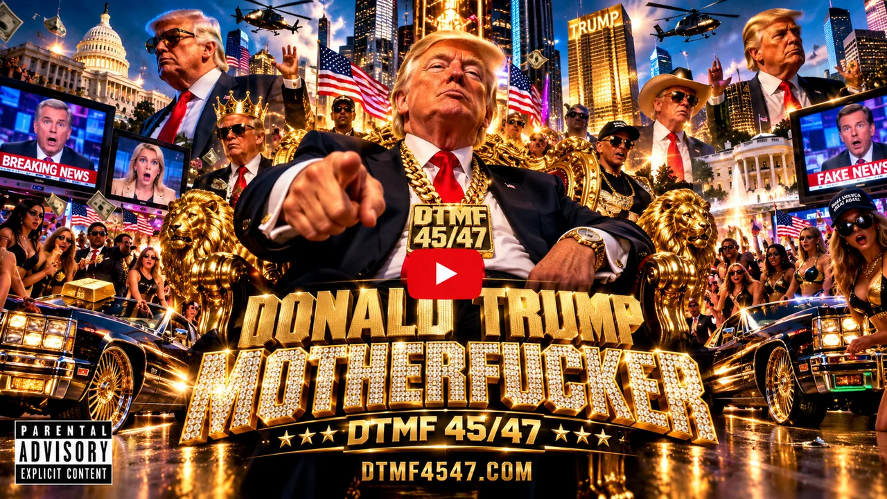 Extravagant gold, cars, and presidential caricature in a high-energy rap-video collage